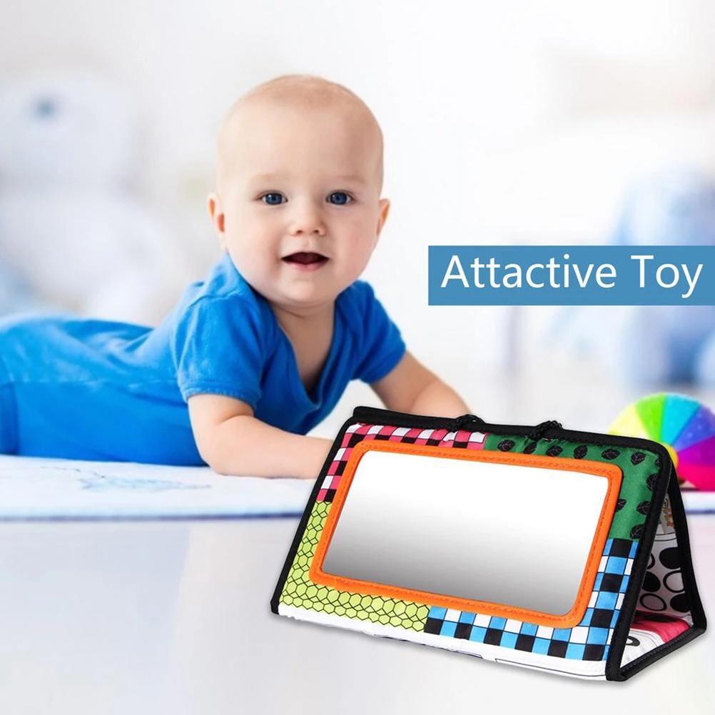 Tummy Time Mirror Toy for Baby High Contrast Activity Mirror Teether Toy Black and White Baby Toys Infant Sensory Toys